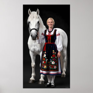 Tatra Folk Maiden and White Horse Poster