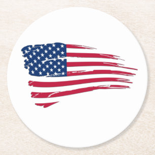 Tattered American Flag Round Paper Coaster