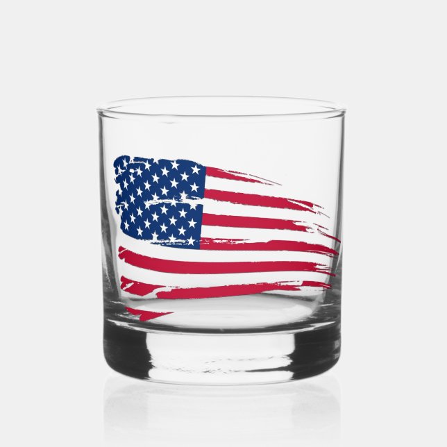 Tattered American Flag Whiskey Glass (Front)