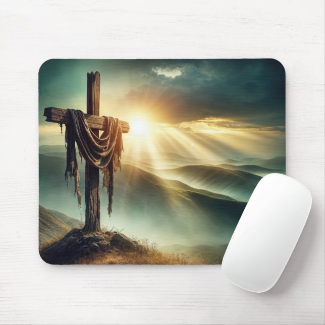 Tattered Cloth On a Rugged Cross Mouse Mat (With Mouse)