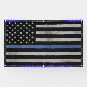 Tattered Distressed Thin Blue Line Flag Banner