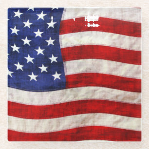 Tattered Grunge Patriotic USA Flag Glass Coaster