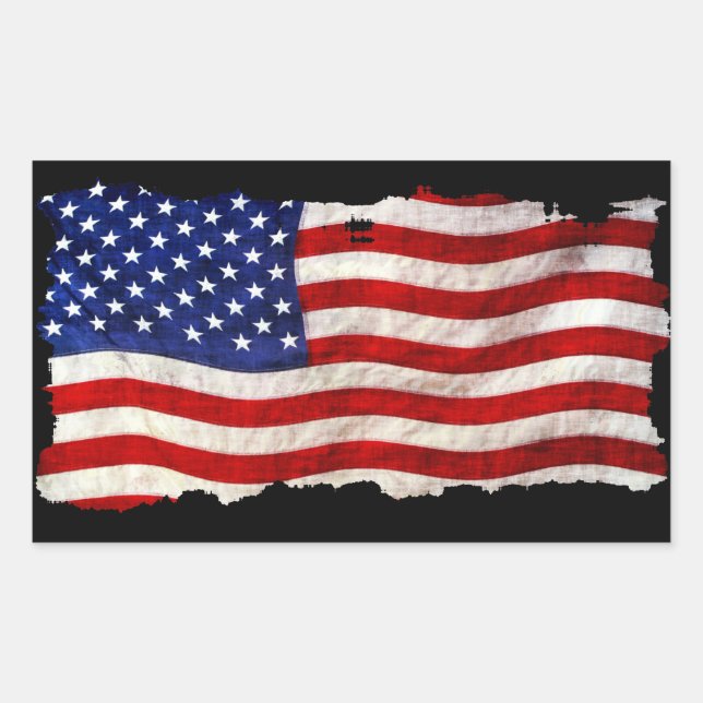 Tattered Grunge Patriotic USA Flag, United States Rectangular Sticker (Front)
