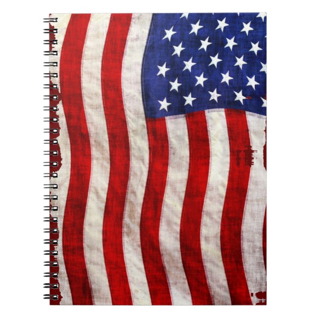 Tattered Patriotic USA Flag, United States Notebook (Front)