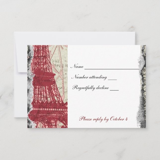 Tattered Red Paris Eiffel Tower rsvp with envelope (Front)