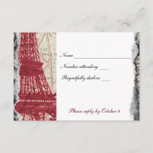 Tattered Red Paris Eiffel Tower rsvp with envelope Card