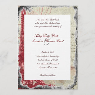 Tattered Red Paris Eiffel Tower Wedding Invitation