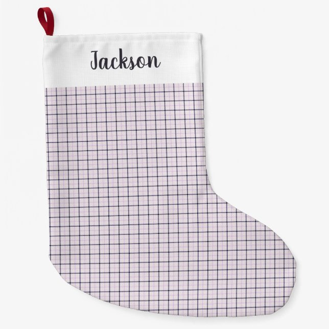 Tattersall Pattern Violet White Dark Blue Plaid Large Christmas Stocking (Front)