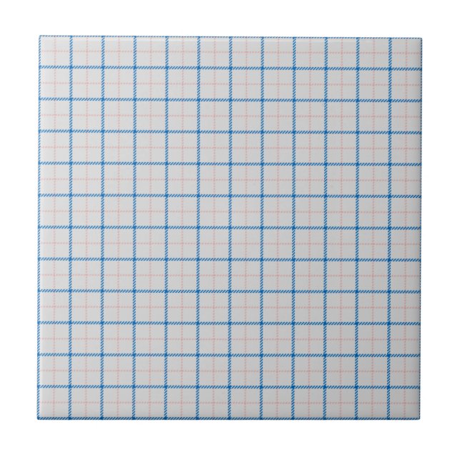 Tattersall Tartan Plaid Pattern Pink Blue Tile (Front)