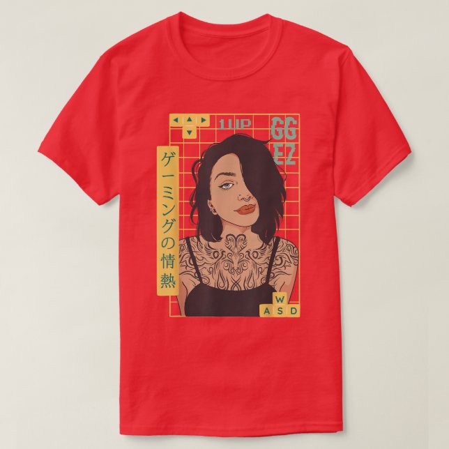 Tattoed Gamer Girl - Japan Tattoo - WASD - Anime G T-Shirt (Design Front)