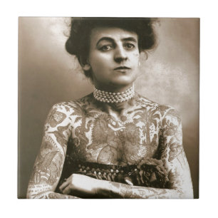 Tattoed With Pearls, Victorian Circus Photo Tile