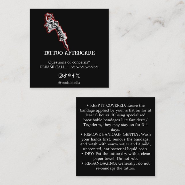 Tattoo Aftercare Instructions Business Card (Front/Back)