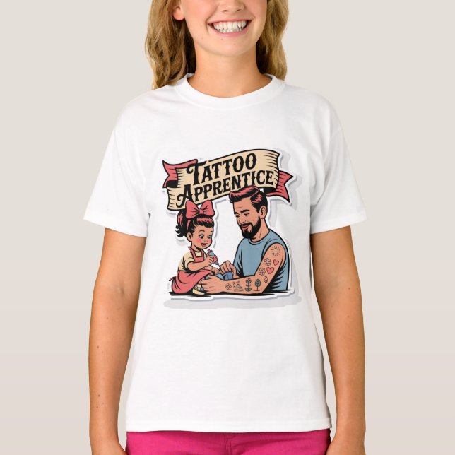 Tattoo Apprentice – Cute Cartoon Dad & Daughter T-Shirt (Front)