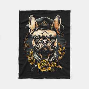 Tattoo Art French Bulldog Traditional Sailor Fleece Blanket