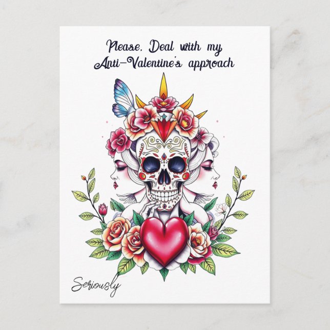 Tattoo art inspired unisex Anti-Valentine custom Postcard (Front)