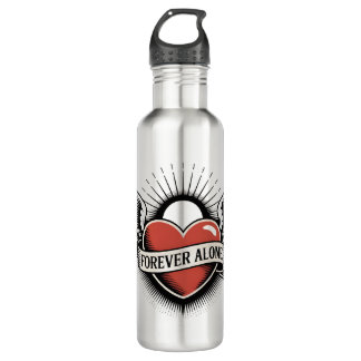 Tattoo Art: Winged Heart with "Forever Alone" 710 Ml Water Bottle