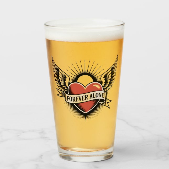 Tattoo Art: Winged Heart with "Forever Alone" Glass (Front Filled)