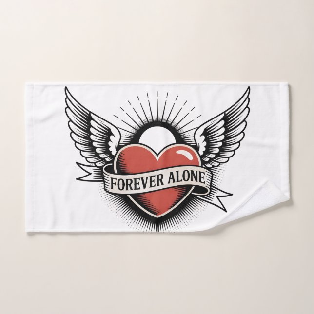 Tattoo Art: Winged Heart with "Forever Alone" Hand Towel (Hand Towel)