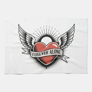 Tattoo Art: Winged Heart with "Forever Alone" Tea Towel