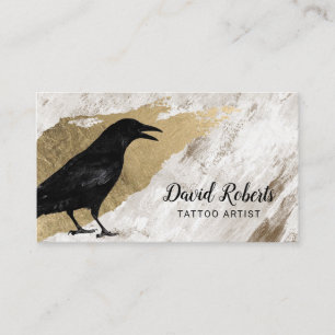 Tattoo Artist Black Crow Vintage Gold Brush Stroke Business Card