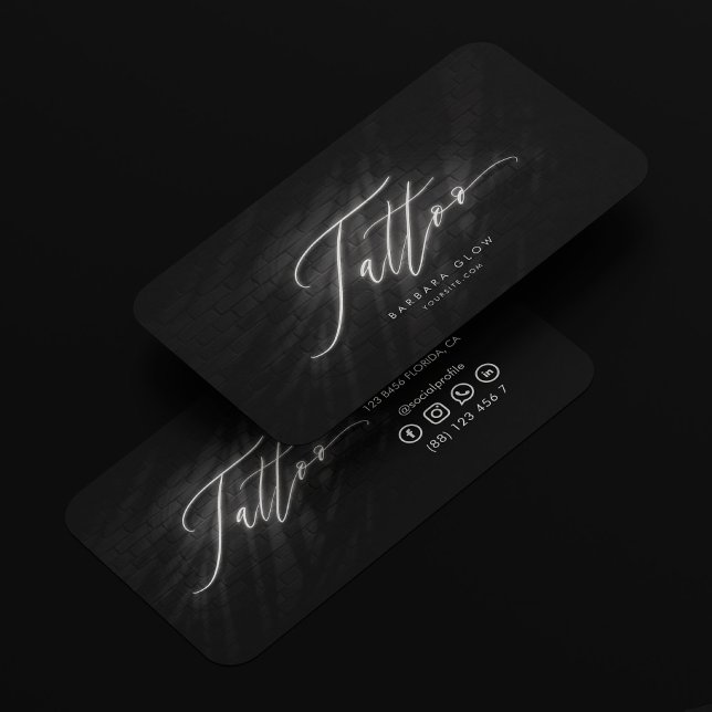 Tattoo Artist Black Silver Script Modern  Business Card (Tattoo Artist Black Silver Script Modern Business Card
)