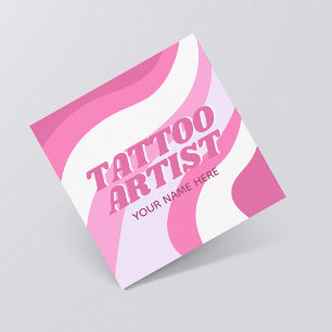 Tattoo Artist Cute Pink & White Funky Colourful Square Business Card