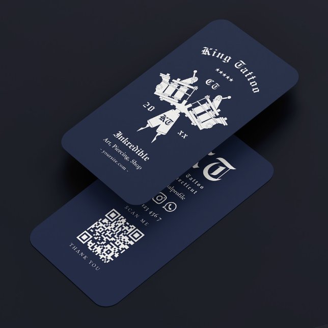 Tattoo Artist Dark Navy Blue Monogram Modern   Business Card (Tattoo Artist Dark Navy Blue Monogram Modern Business Card
)
