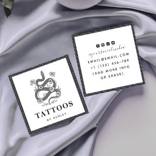 Tattoo Artist Floral Snake Illustration Roses Dark Square Business Card