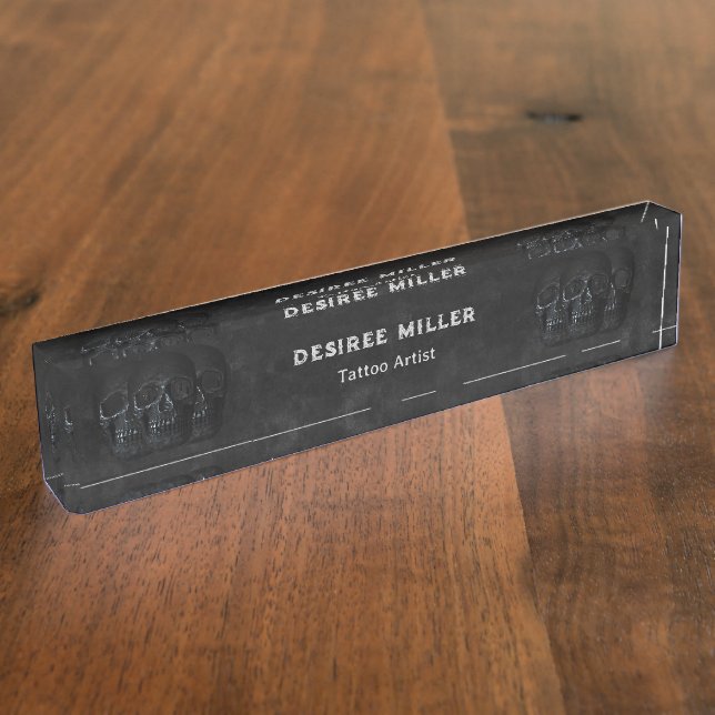 Tattoo Artist Goth Black Dark Academia Skulls Nameplate (Side)