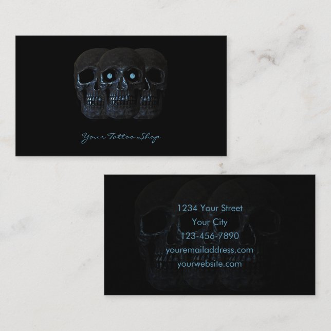 Tattoo Artist Gothic Black Blue Dark Skull Business Card (Front/Back)