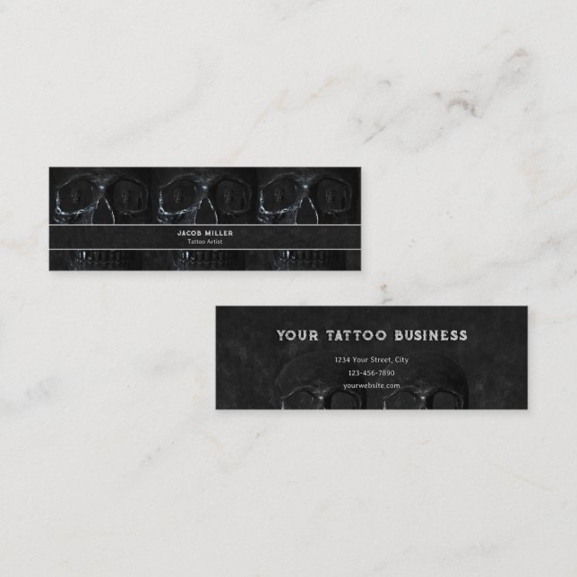 Tattoo Artist Gothic Black Dark Academia Skull Bus Mini Business Card (Front/Back)