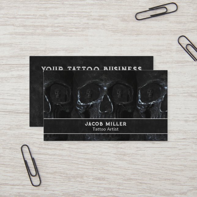 Tattoo Artist Gothic Black Dark Academia Skull Business Card (Front/Back In Situ)