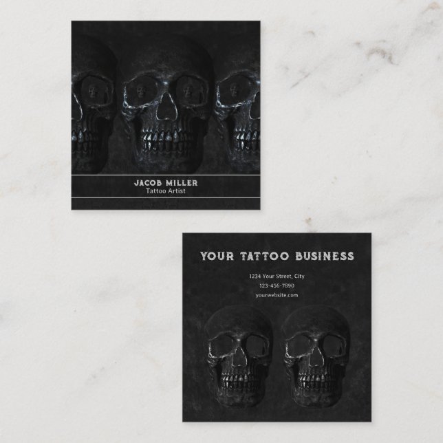 Tattoo Artist Gothic Black Dark Academia Skull Square Business Card (Front/Back)