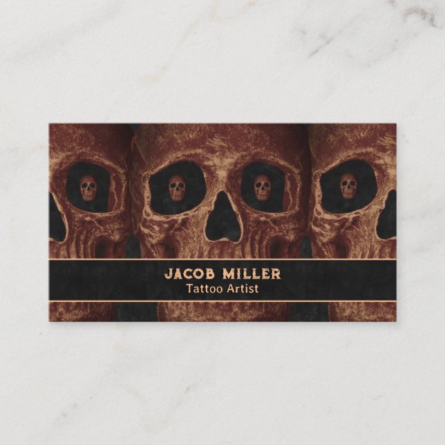 Tattoo Artist Gothic Brown Skull Black Background  Business Card (Front)