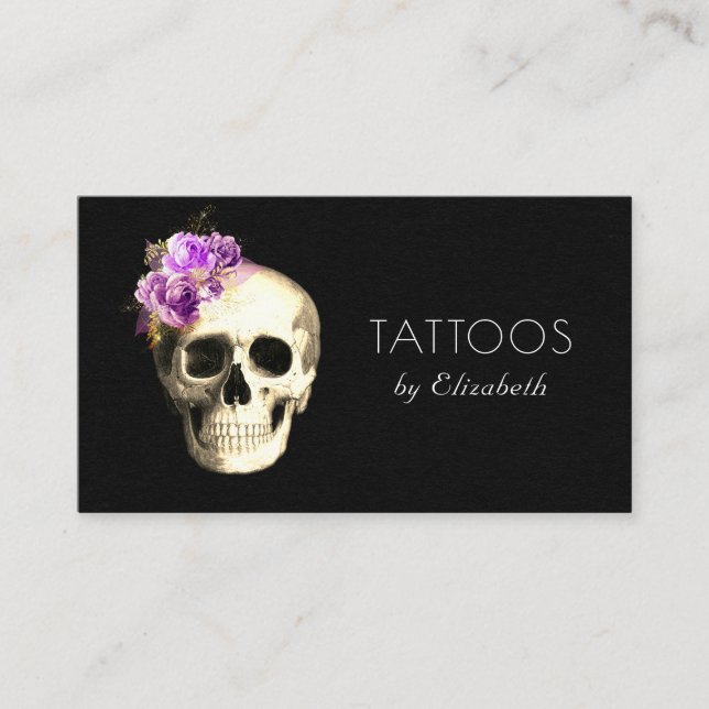 Tattoo Artist Gothic Skull Rose Business Card (Front)