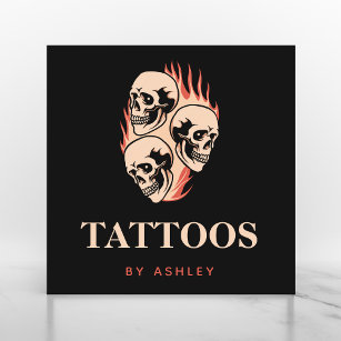 Tattoo Artist Modern Burning Skulls Gothic Cool    Square Business Card