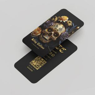 Tattoo Artist Monogram Black Gold Skull Modern Business Card