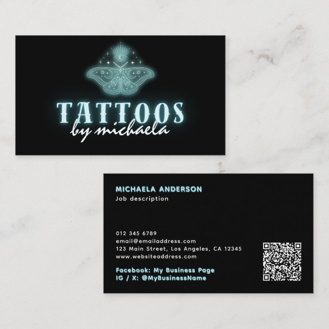 Tattoo Artist Neon Mystical Celestial Moth Business Card (Front/Back)