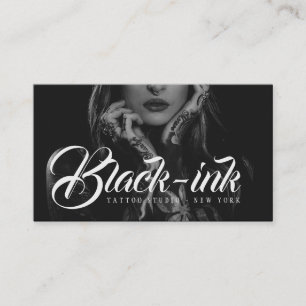 Tattoo artist photo script typography black kraft business card