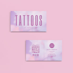 Tattoo Artist QR Code & Logo Purple Holographic  Business Card