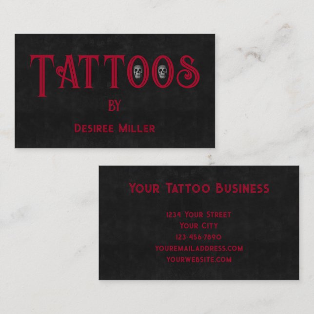 Tattoo Artist Red Black Cool Skull Business Card (Front/Back)