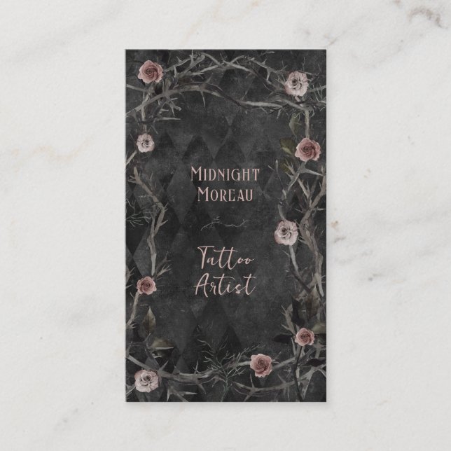 Tattoo Artist Roses Thorns QR Code Business Business Card (Front)