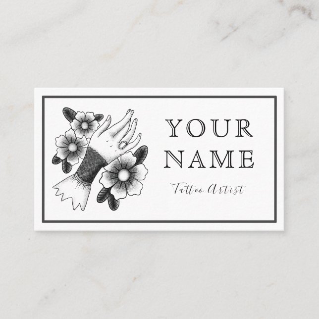 Tattoo Artist Salon Artistic Black & White Plain Business Card (Front)