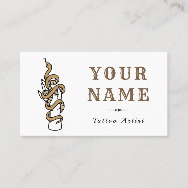 Tattoo Artist Salon Brown Snake Modern Trendy  Business Card (Front)