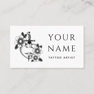 Tattoo Artist Salon Floral Sword Classic White Business Card
