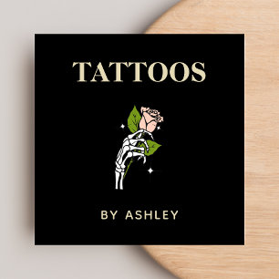 Tattoo Artist Salon Tiger Skeleton Hand & Rose  Square Business Card