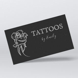 Tattoo Artist Shop Black & White Flower Feminine  Business Card