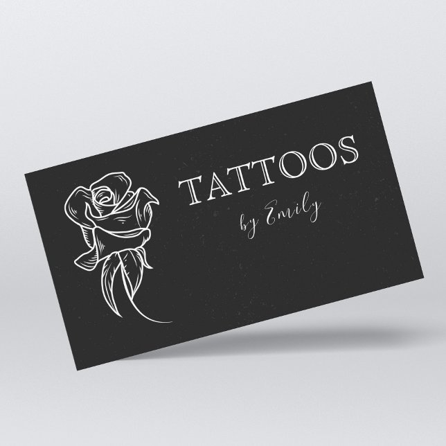 Tattoo Artist Shop Black & White Flower Feminine  Business Card (Creator Uploaded)