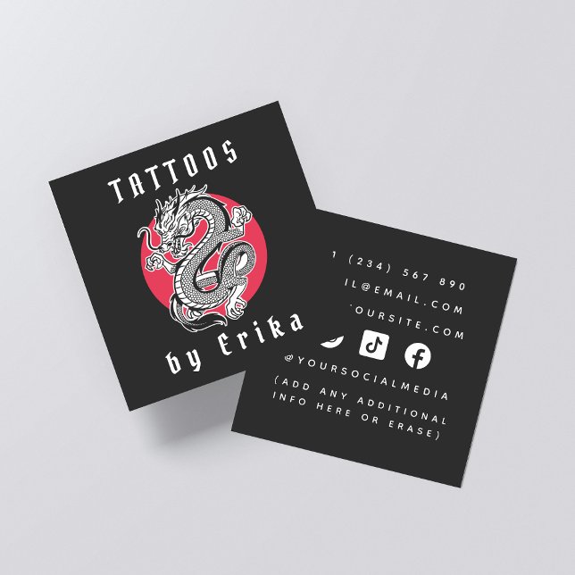 Tattoo Artist Shop Salon Dragon Add Social Media Square Business Card (Creator Uploaded)