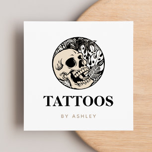Tattoo Artist Social Media Skull & Plants Modern  Square Business Card